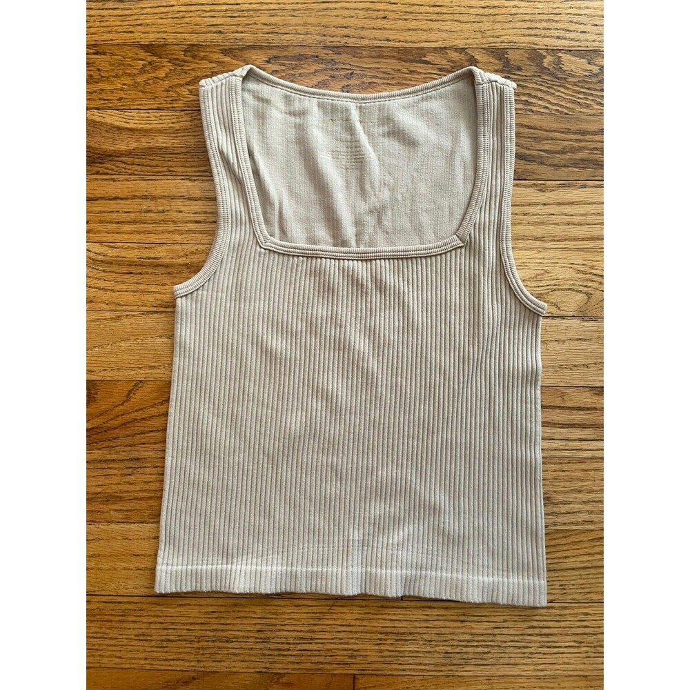 Pink Rose Women’s XS Ribbed Knit beige Top Pink Sleeveless Casual Shirt